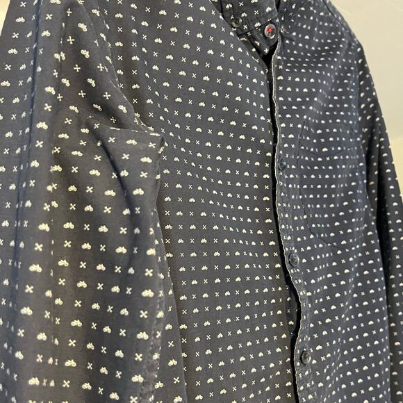 Cactus New York Mens Button Down Navy Bikes Size Medium - Picture 7 of 8